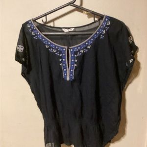 Women’s American Eagle Outfitters Sheer Embroidered Batwing Short Sleeve Top